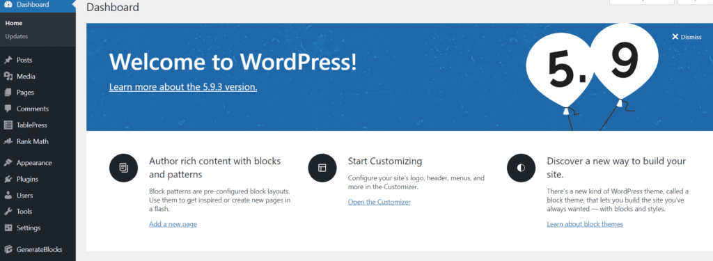 wordpress dashboard