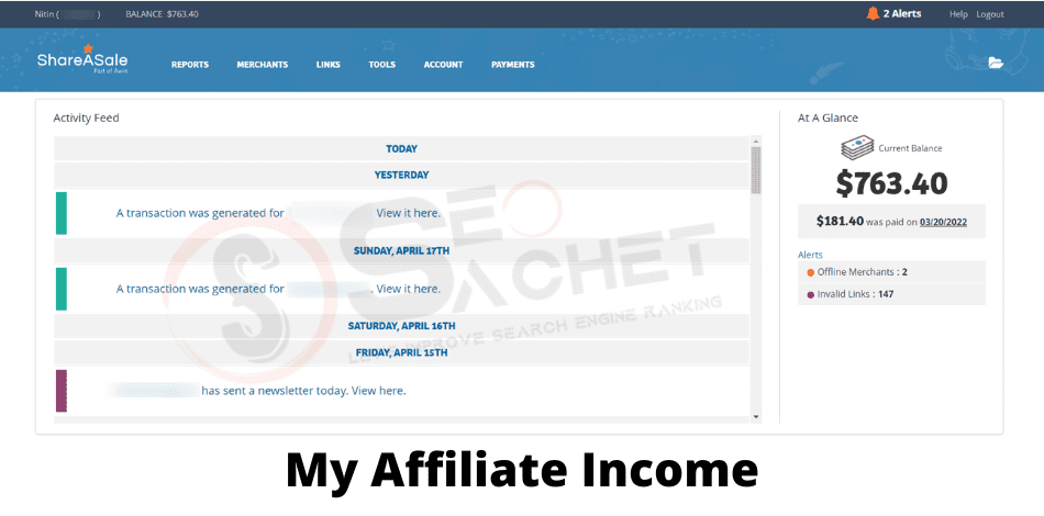 affiliate income