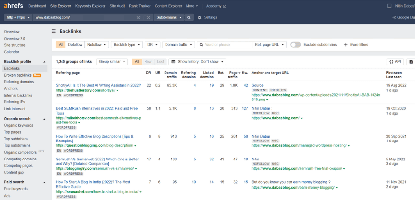 ahrefs backlinks analysis