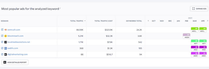 SE Ranking ads report