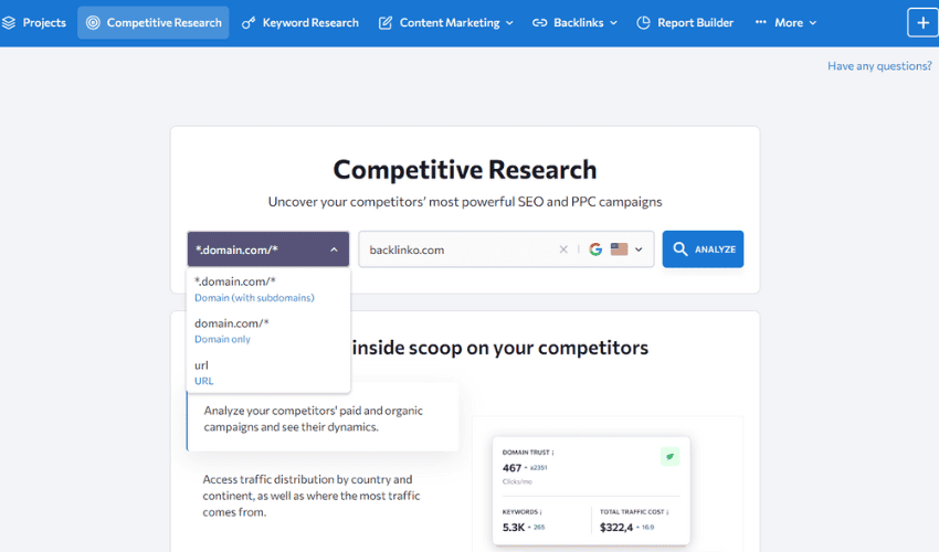 SE Ranking competitive analysis